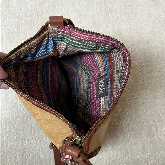 The Sak Brown and Tan Leather Crossbody Bag with charms - Picture 4 of 4